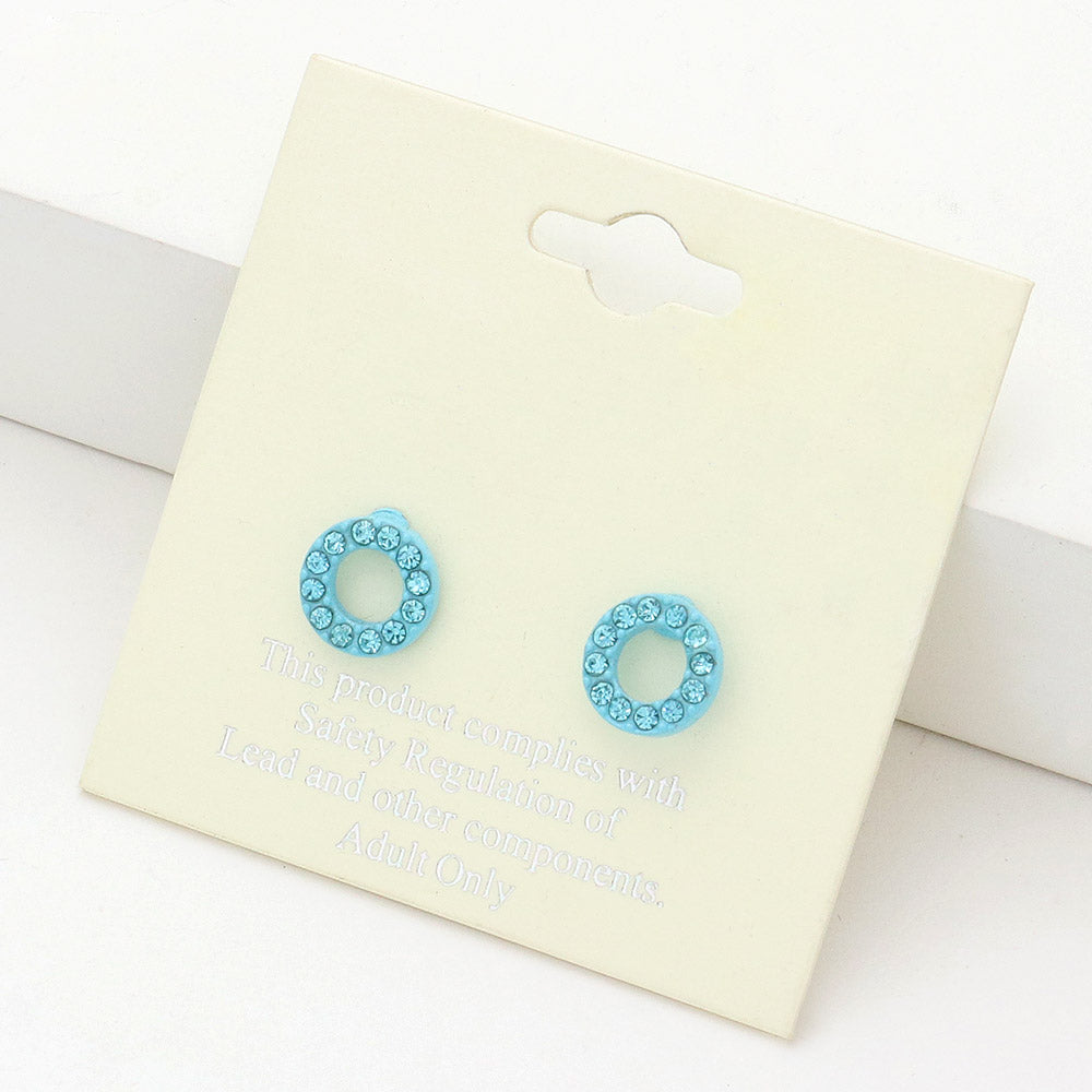 Madeline Love Aqua Rhinestone Embellished Open Circle Stud Earrings
