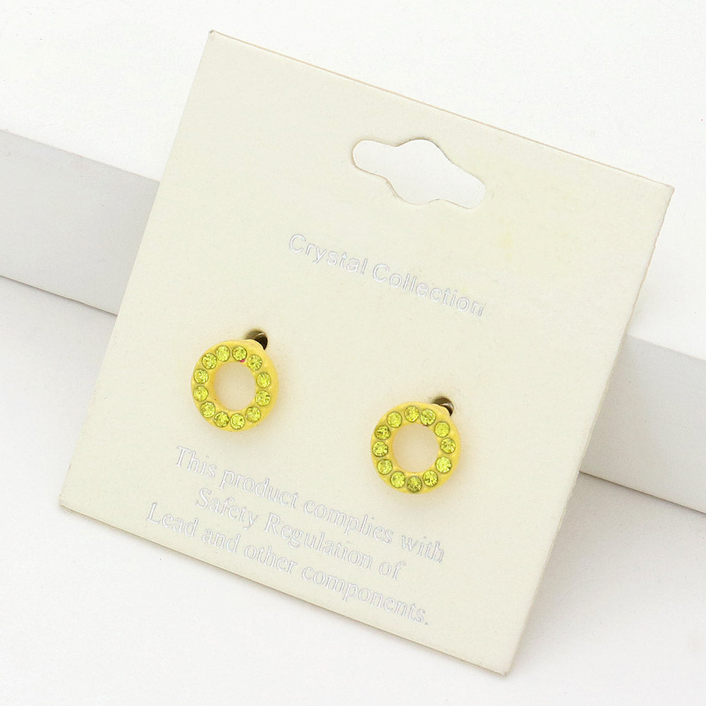 Madeline Love Yellow Rhinestone Embellished Open Circle Stud Earrings