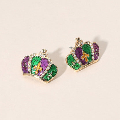 Madeline Love Gold Mardi Gras Crown Stud Earrings