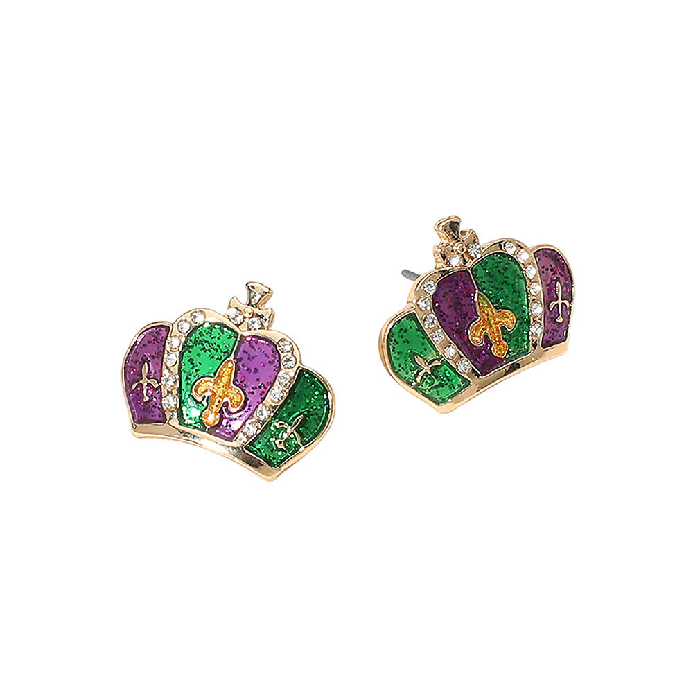 Madeline Love Gold Mardi Gras Crown Stud Earrings - desc