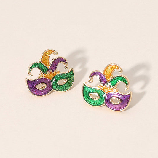 Madeline Love Gold Mardi Gras Jester Mask Stud Earrings