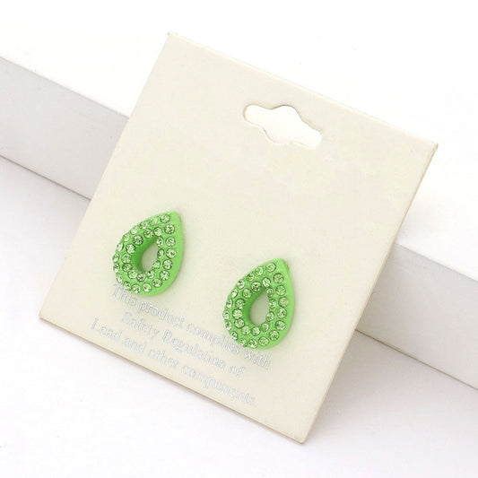 Peridot Double row crystal teardrop stud earrings