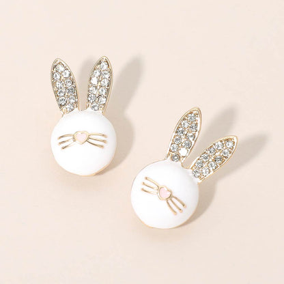 Madeline Love Clear, Gold Rhinestone Pave Easter Bunny Face Stud Earrings