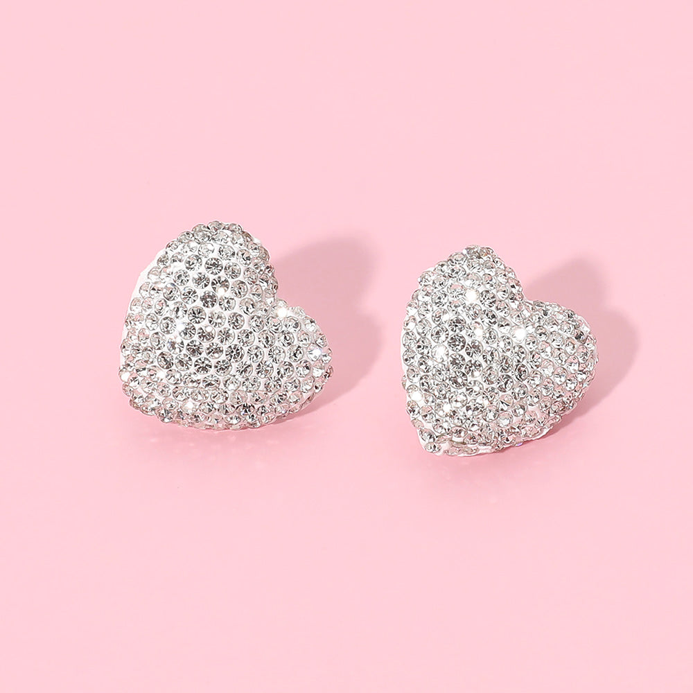 Madeline Love Clear, Silver Rhinestone Pave Heart Stud Earrings