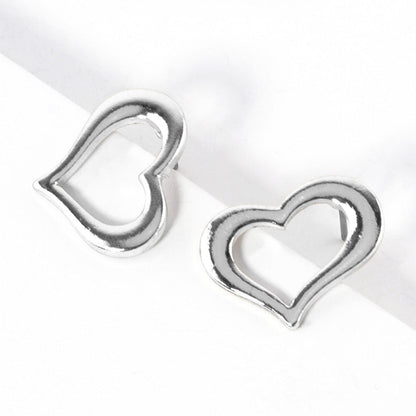 Open Heart Stud Earrings - Rhodium - Earrings