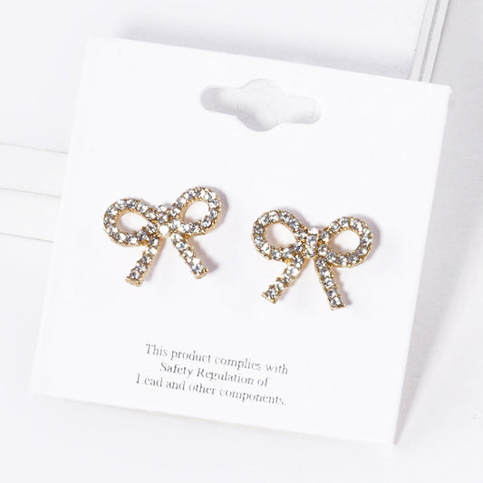 Gold Crystal Stone Studded Ribbon Stud Earrings