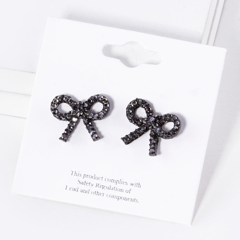 Hematite Crystal Stone Studded Ribbon Stud Earrings