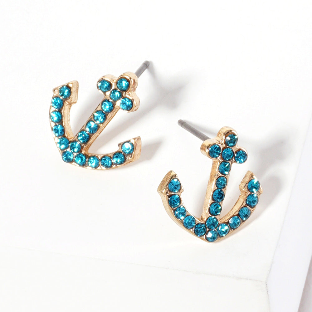 Madeline Love Blue Zircon Crystal Rhinestone Paved Anchor Stud Earrings
