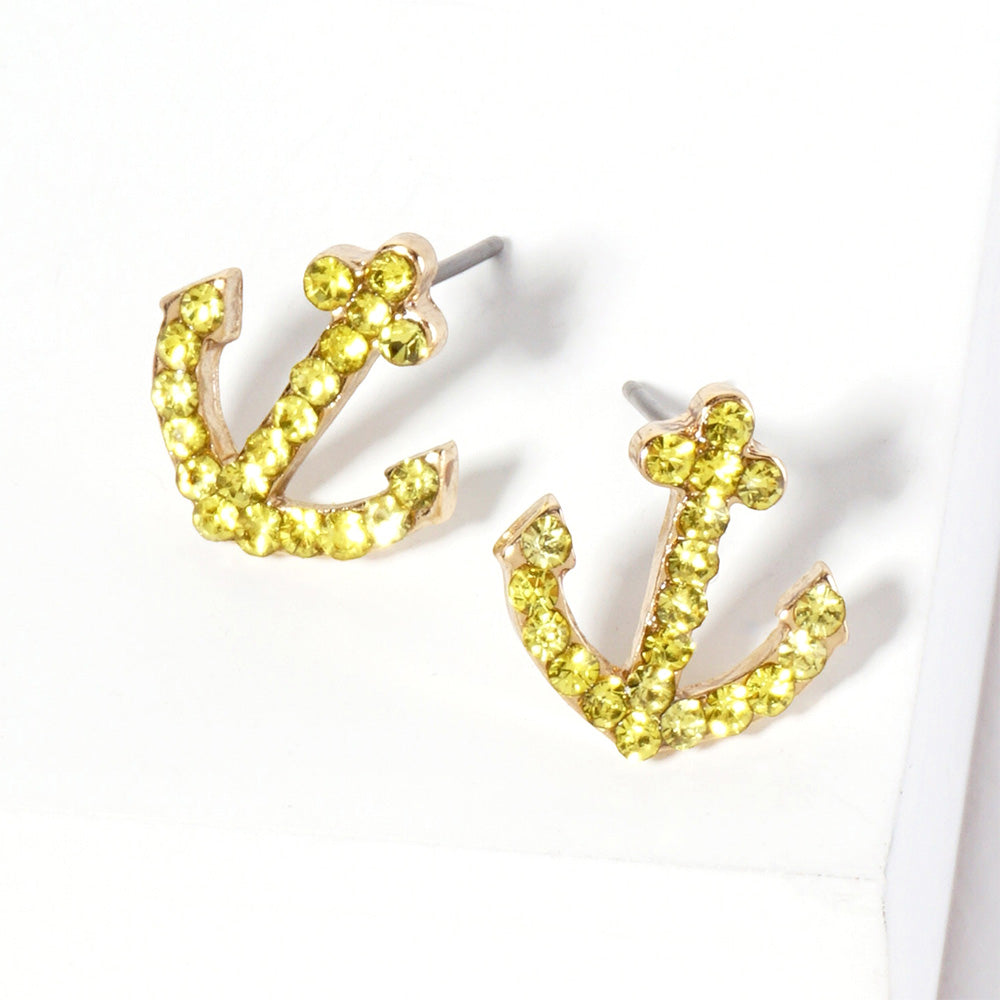 Madeline Love Yellow Crystal Rhinestone Paved Anchor Stud Earrings