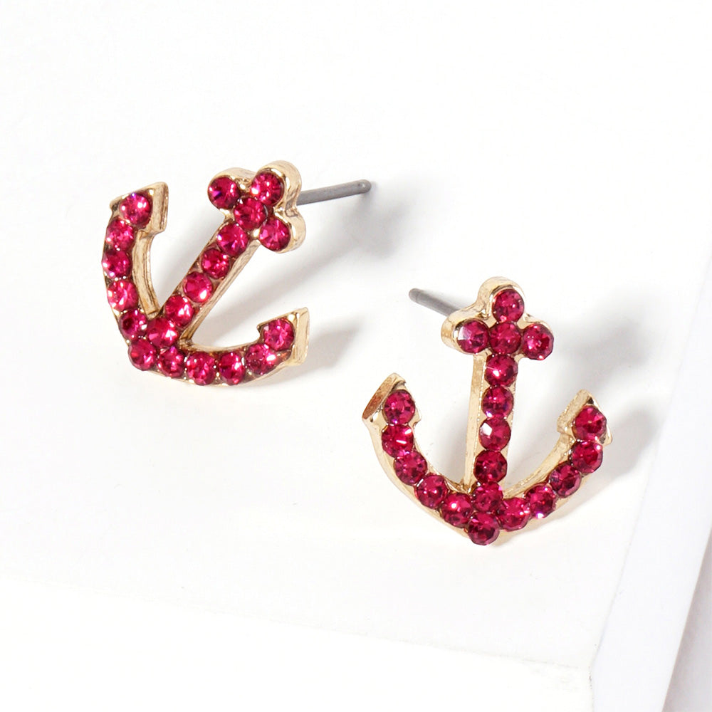 Madeline Love Fuchsia Crystal Rhinestone Paved Anchor Stud Earrings