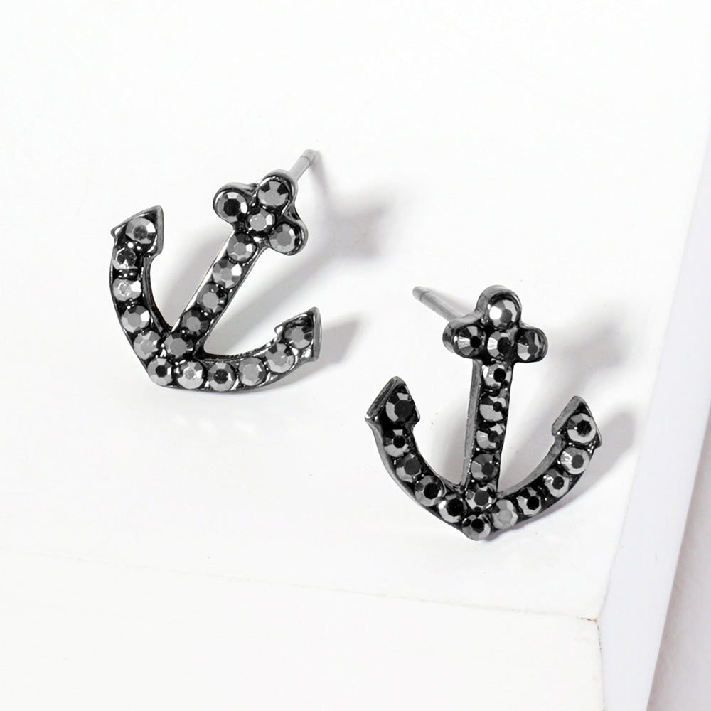 Madeline Love Hematite Crystal Rhinestone Paved Anchor Stud Earrings