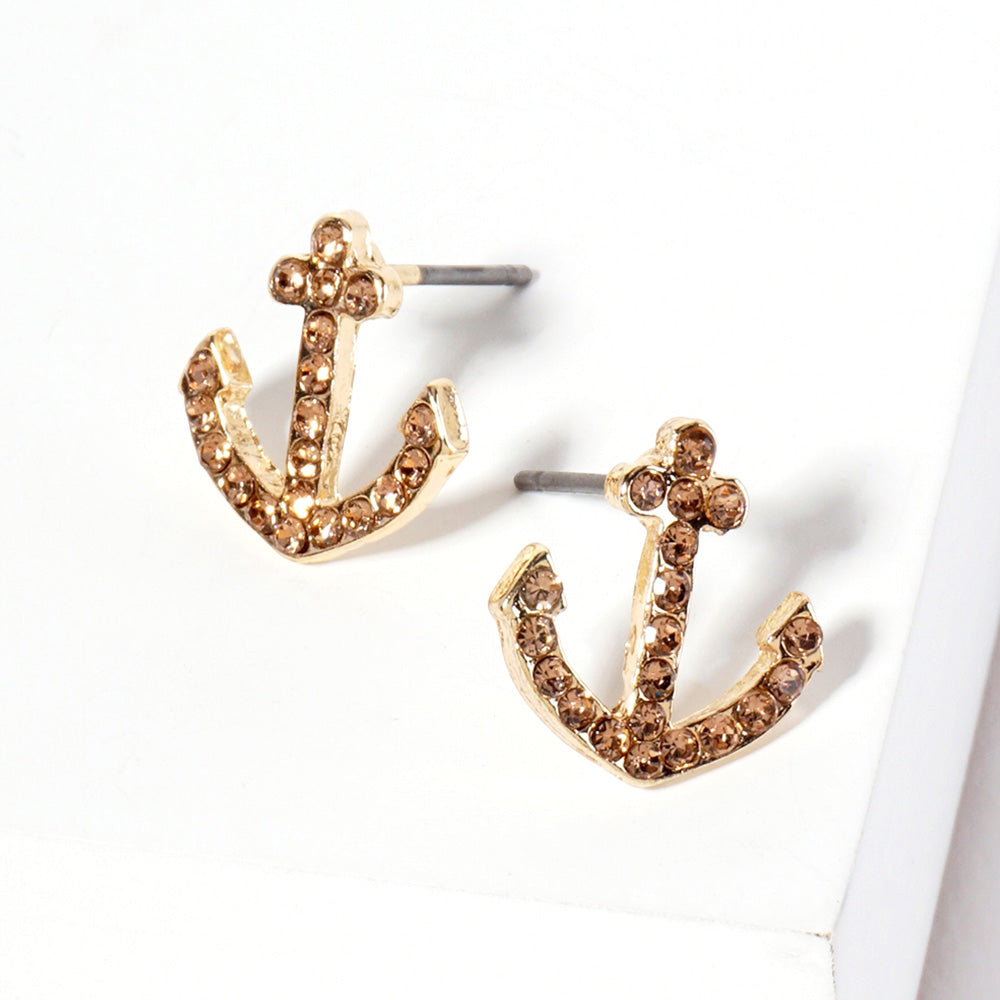 Madeline Love Lt Col Topaz Crystal Rhinestone Paved Anchor Stud Earrings