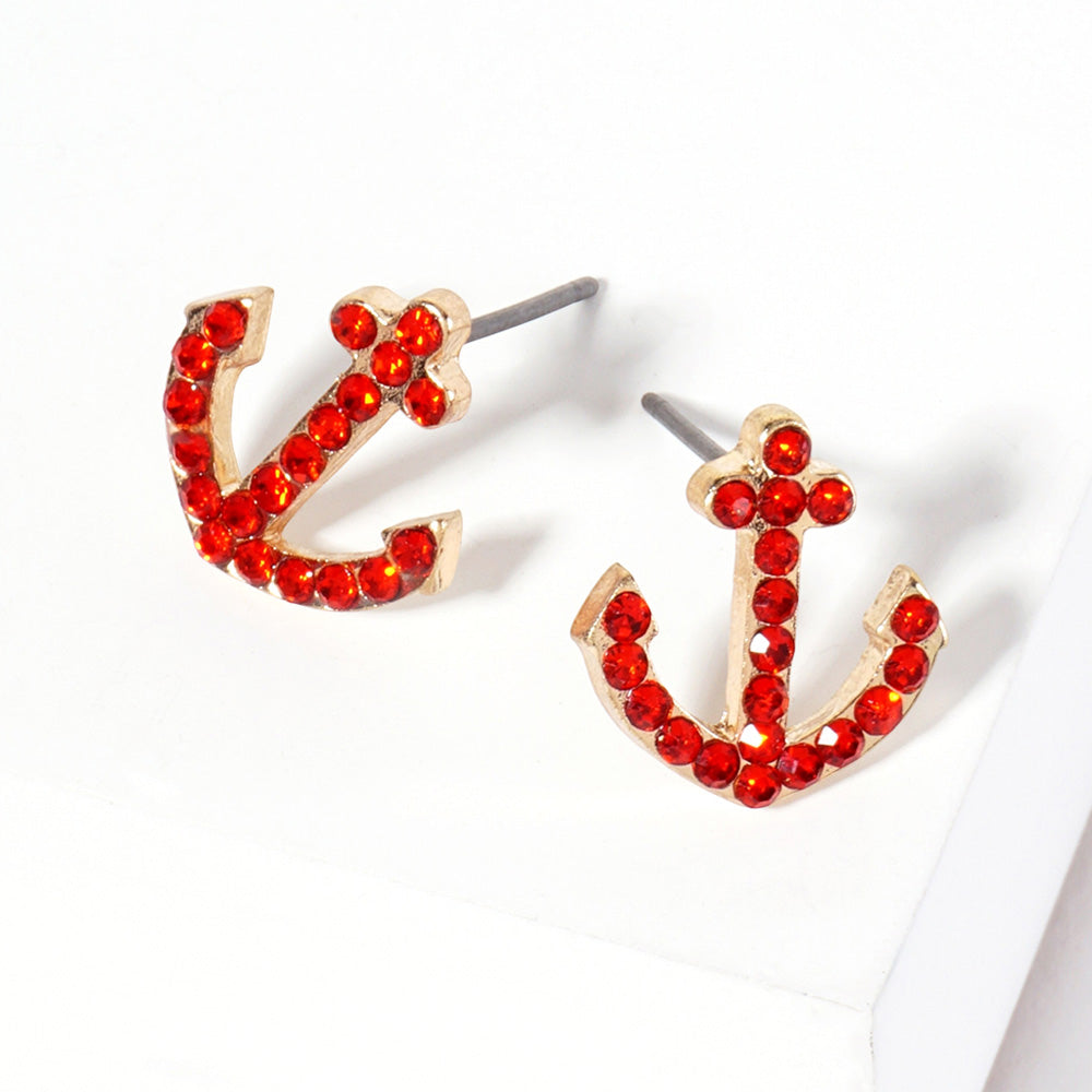 Madeline Love Siam Crystal Rhinestone Paved Anchor Stud Earrings