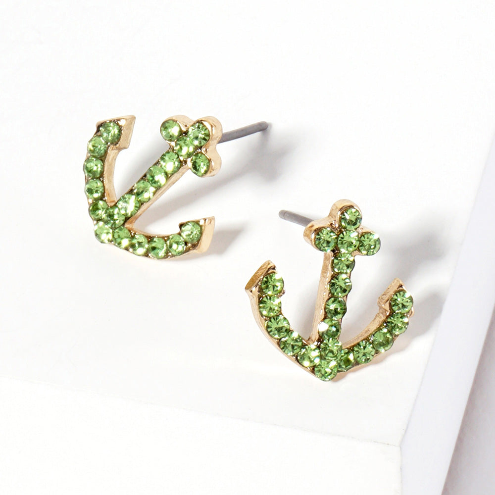 Madeline Love Peridot Crystal Rhinestone Paved Anchor Stud Earrings