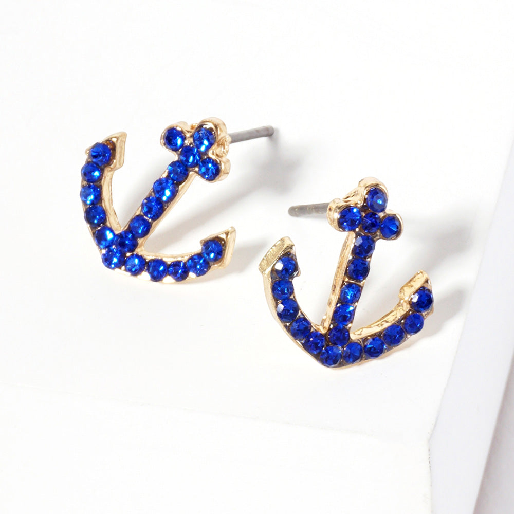 Madeline Love Sapphire Crystal Rhinestone Paved Anchor Stud Earrings