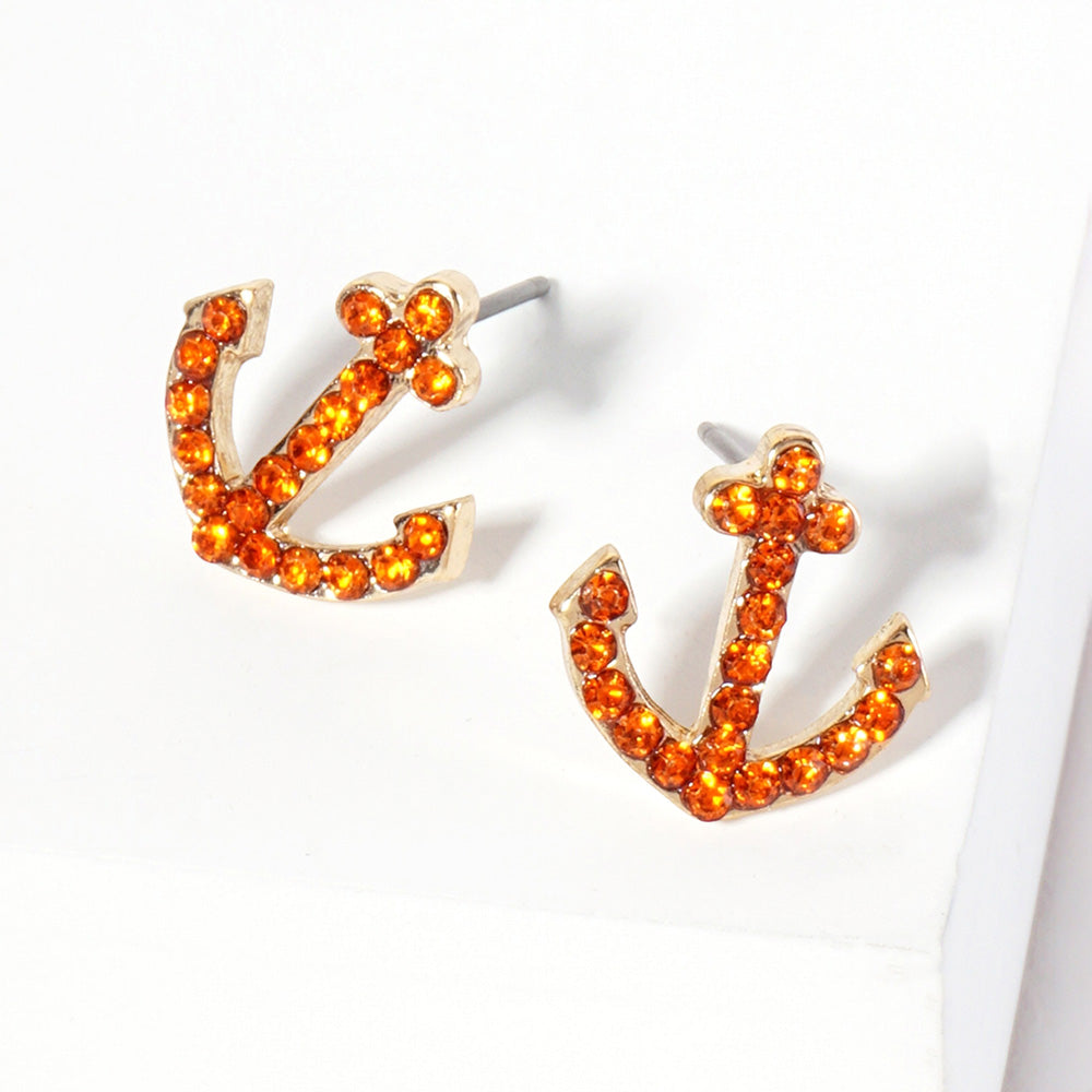 Madeline Love Orange Crystal Rhinestone Paved Anchor Stud Earrings