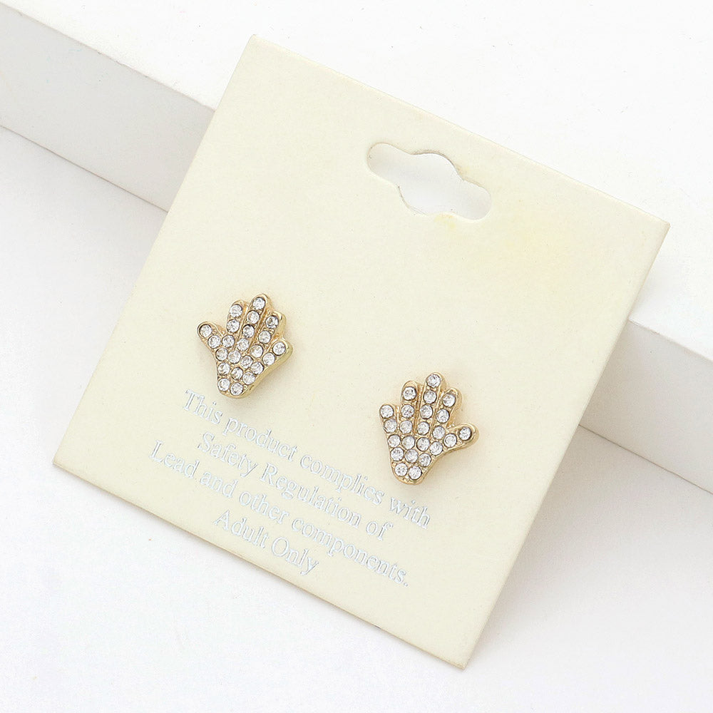 Madeline Love Clear, Gold Rhinestone Paved Hand Stud Earrings