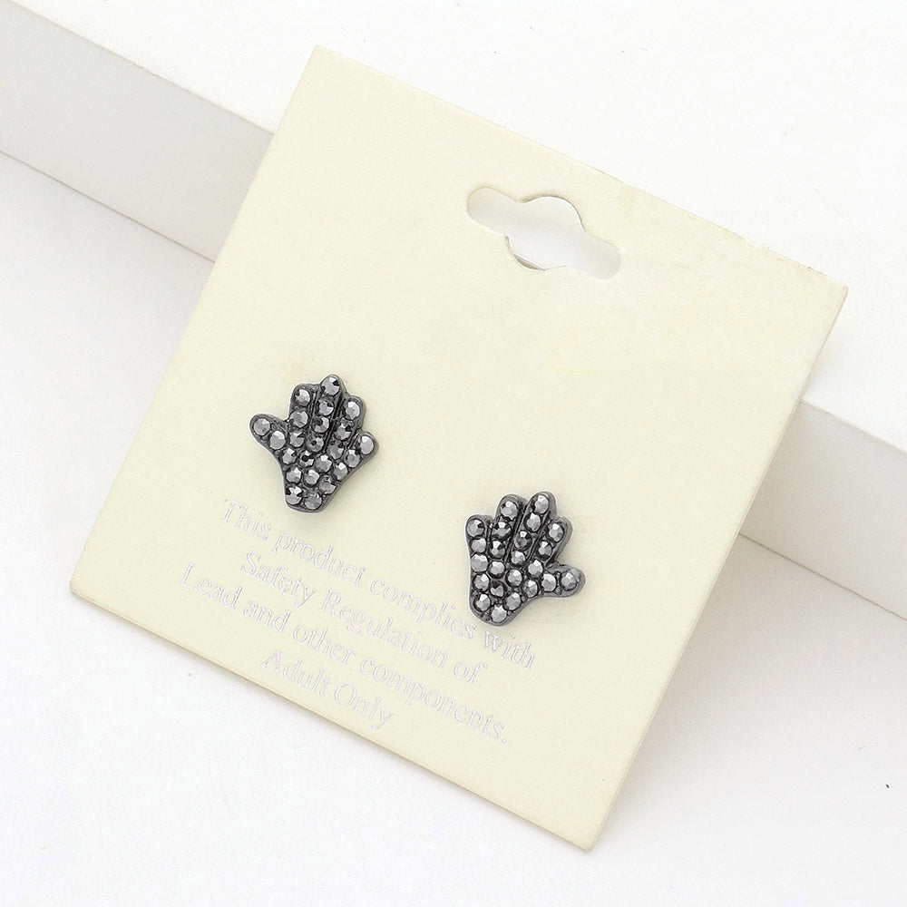 Madeline Love Hematite Rhinestone Paved Hand Stud Earrings