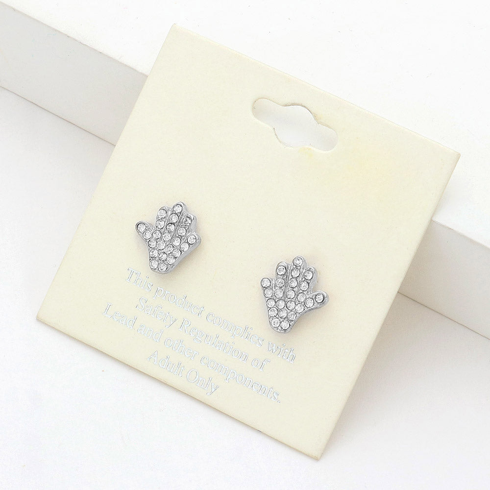 Madeline Love Clear, Rhodium Rhinestone Paved Hand Stud Earrings