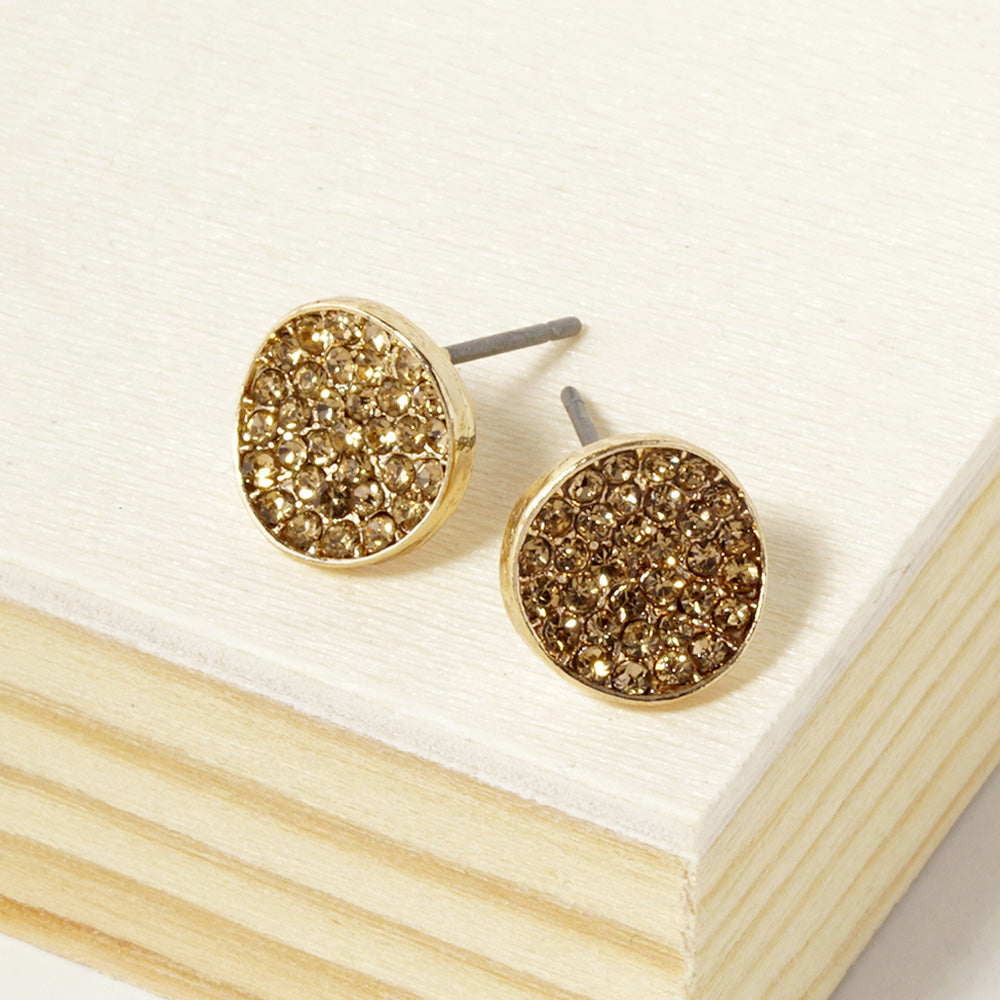 Madeline Love Lt Col Topaz Crystal Pave Round Disc Stud Earrings