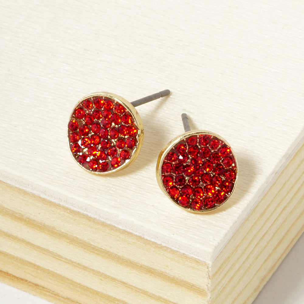 Siam Crystal Pave Round Disc Stud Earrings