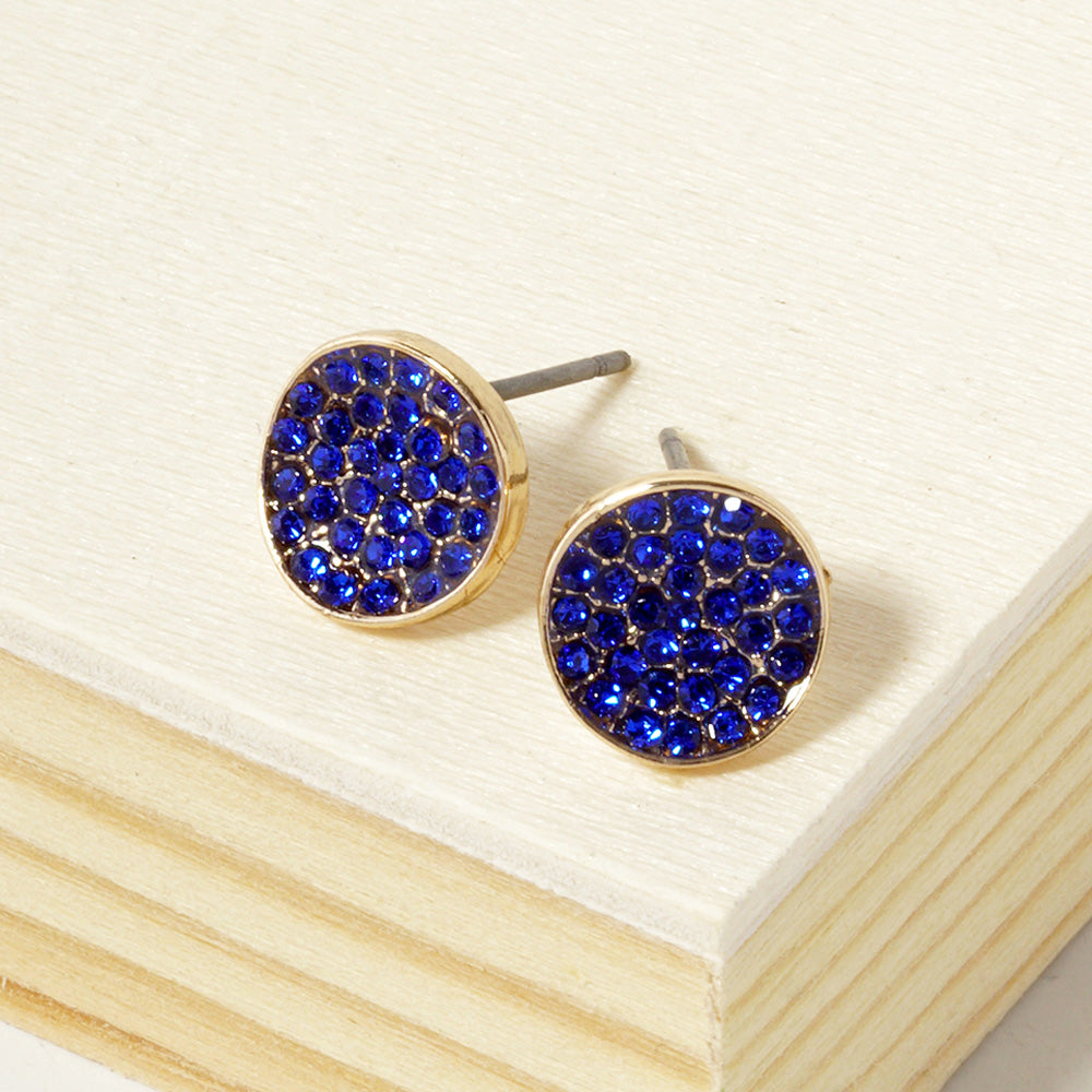 Sapphire Crystal Pave Round Disc Stud Earrings