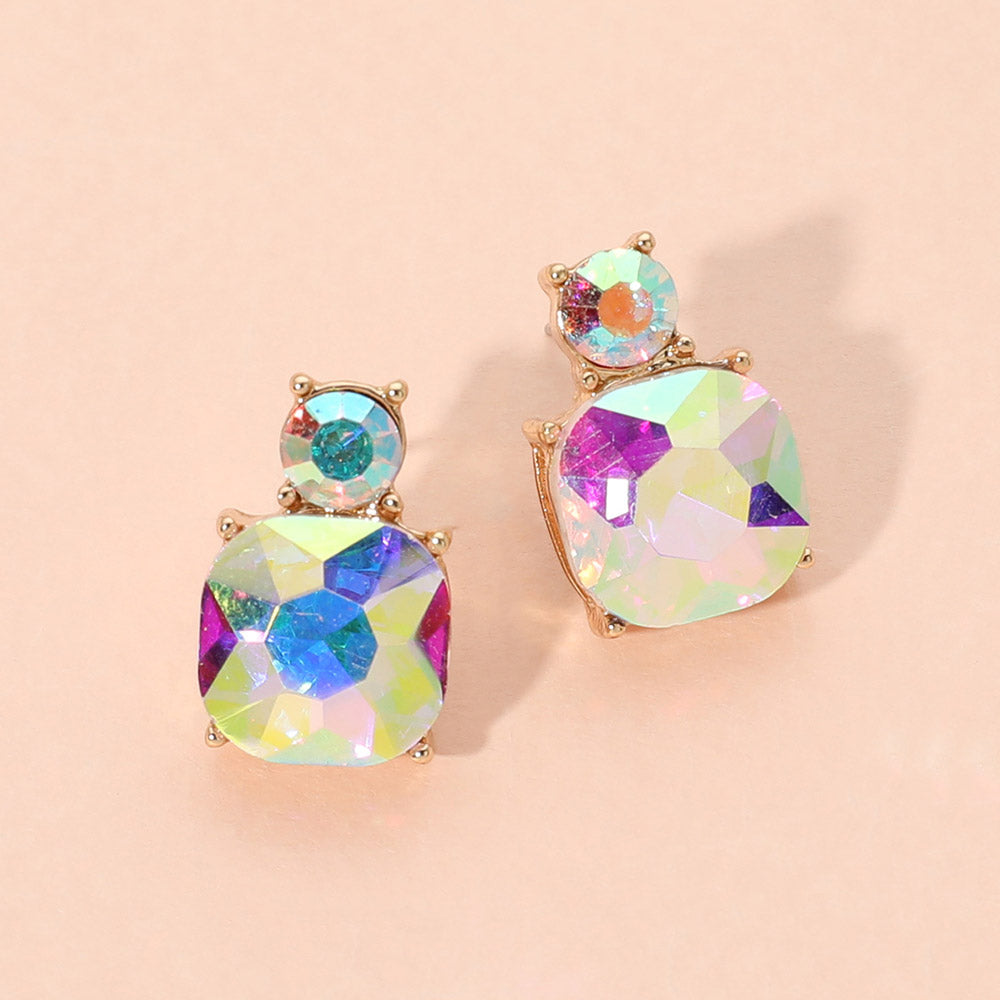 Madeline Love AB, Gold Double Cushion Cut Gem Stud Earrings