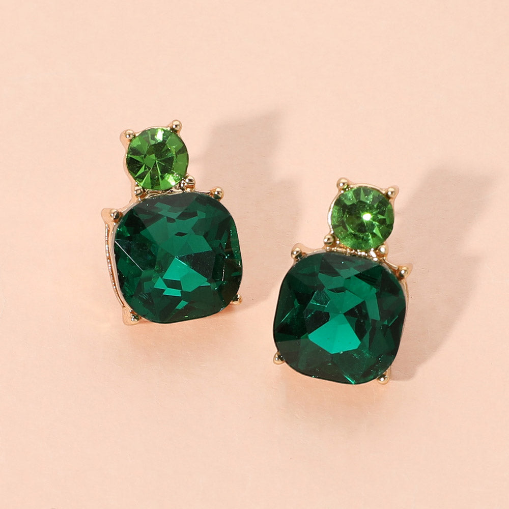 Madeline Love Emerald, Gold Double Cushion Cut Gem Stud Earrings
