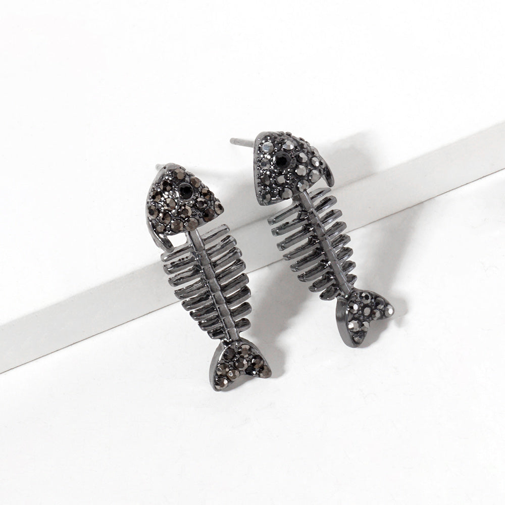 Madeline Love Hematite Rhinestone Crystal Paved Fishbone Stud Earrings