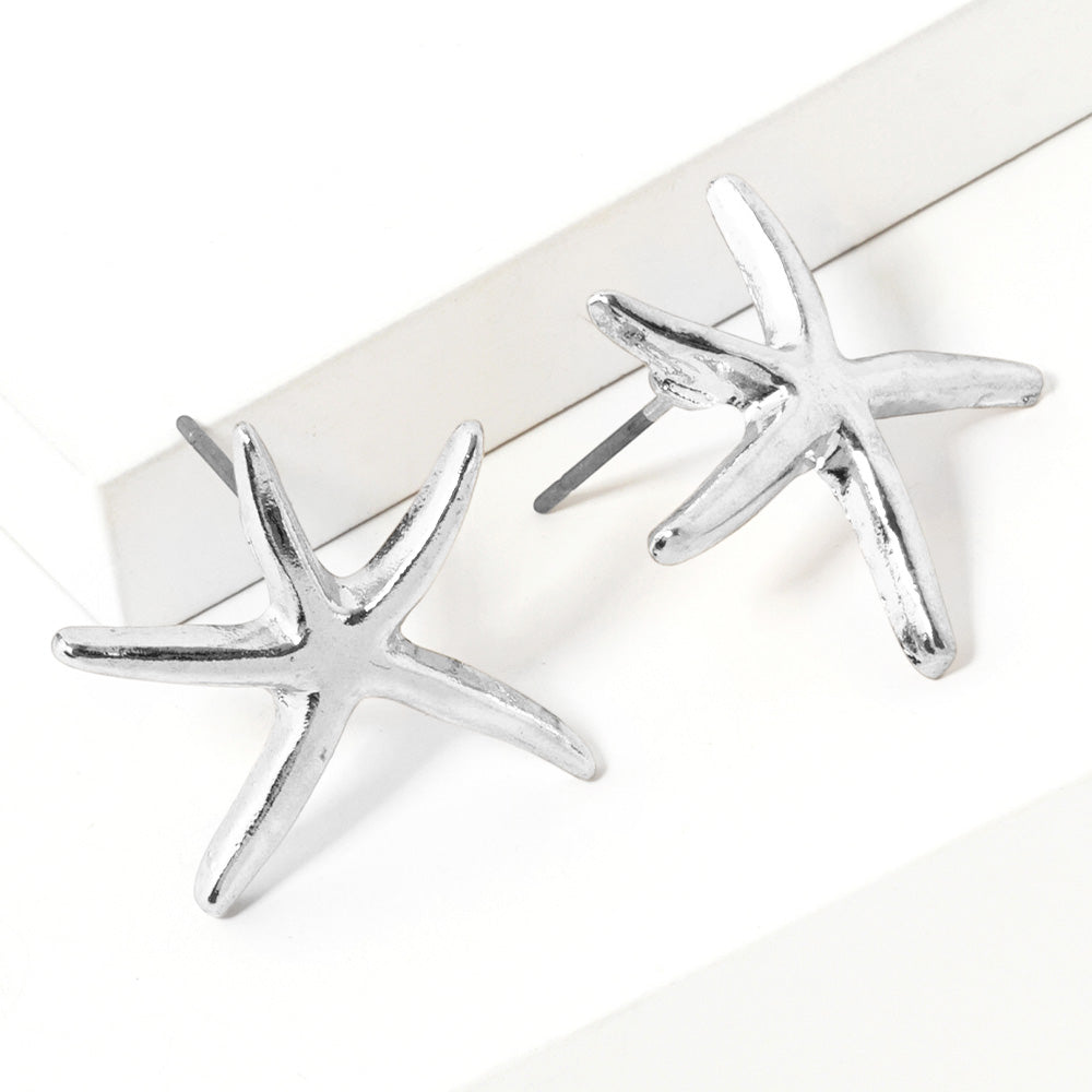 Madeline Love Rhodium Metal Starfish Stud Earrings