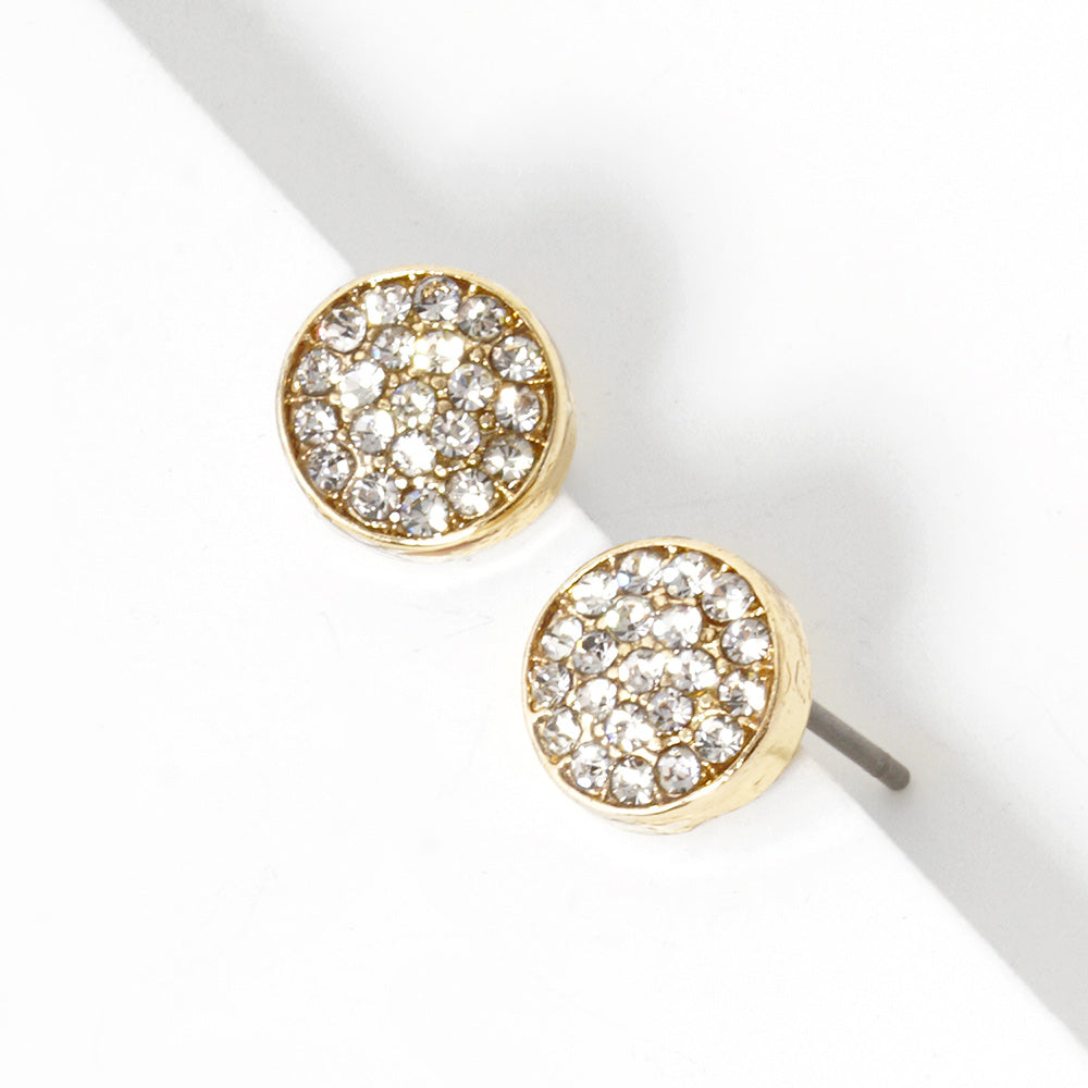 Madeline Love Clear, Gold Crystal Pave Disk Stud Earrings