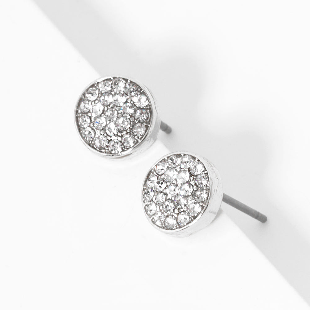 Madeline Love Clear, Rhodium Crystal Pave Disk Stud Earrings