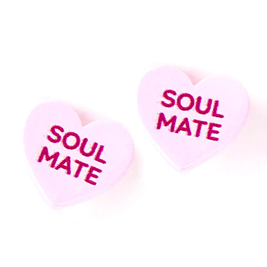 Soul Mate Message Heart Stud Earrings - Pink - Earrings