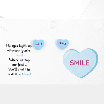 Smile Message Heart Stud Earrings - Light Blue - Earrings