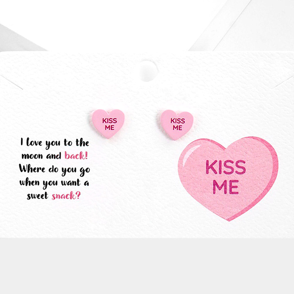 Kiss Me Message Heart Stud Earrings