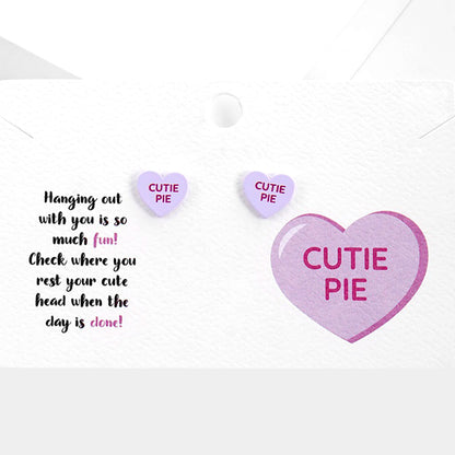 Cutie Pie Message Heart Stud Earrings