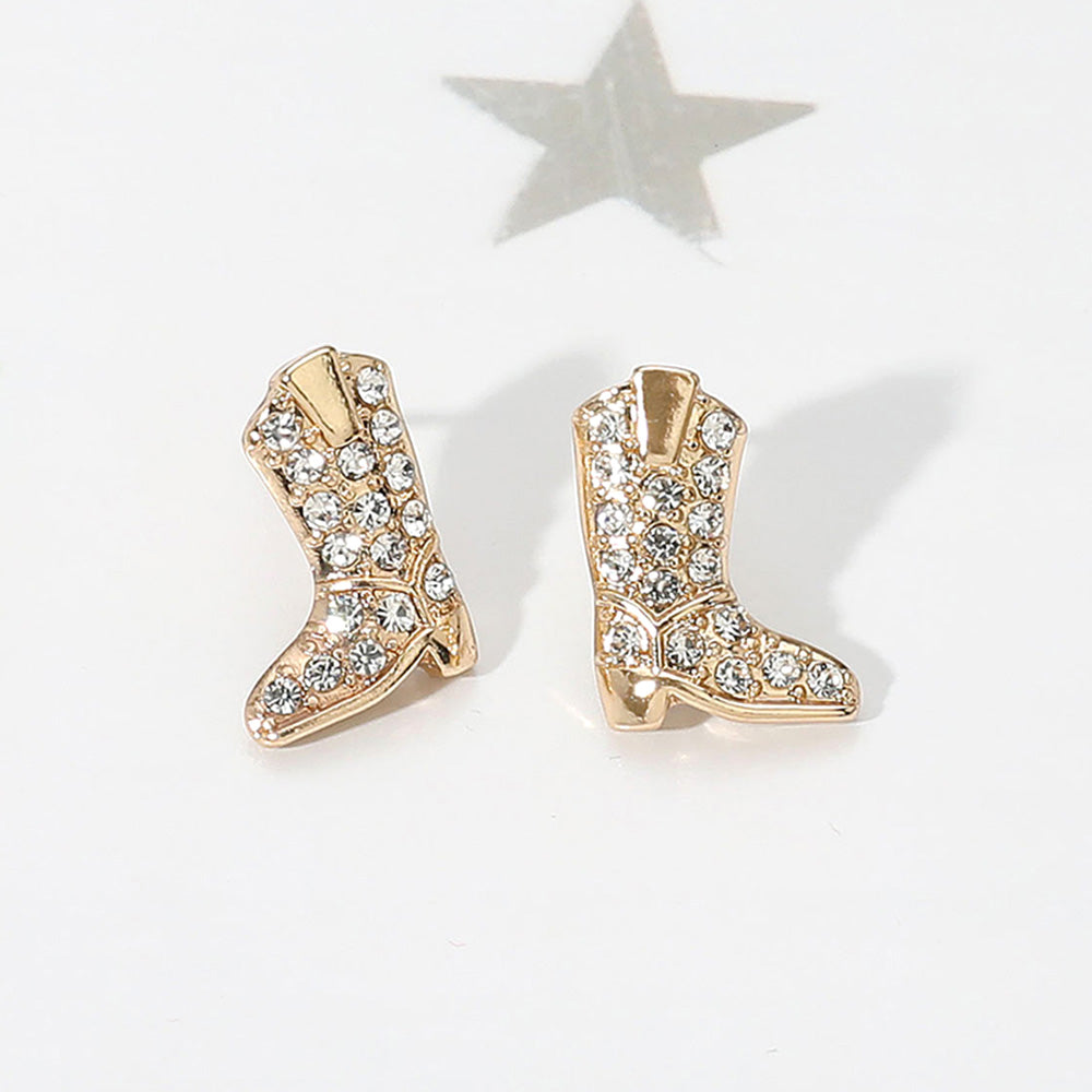 Madeline Love Clear, Gold Stone Paved Western Cowboy Boot Stud Earrings