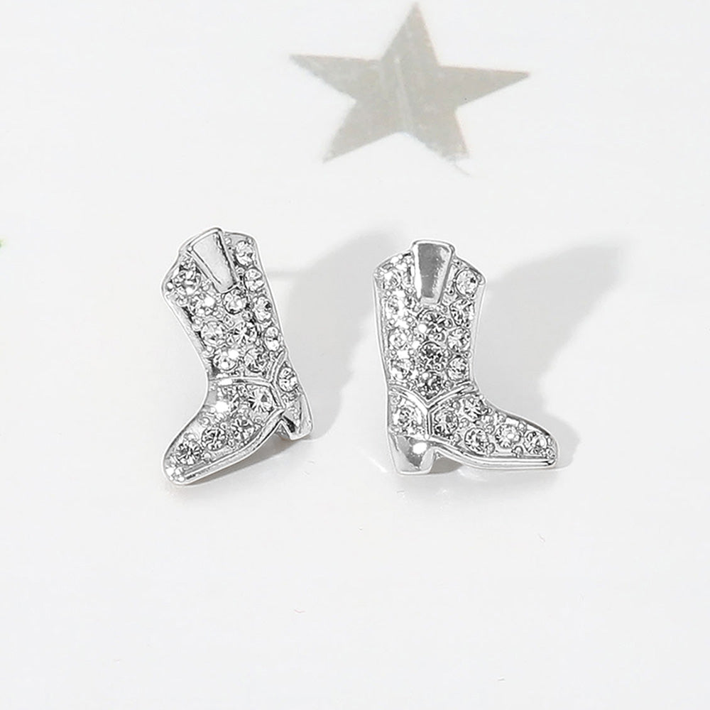 Madeline Love Clear, Silver Stone Paved Western Cowboy Boot Stud Earrings