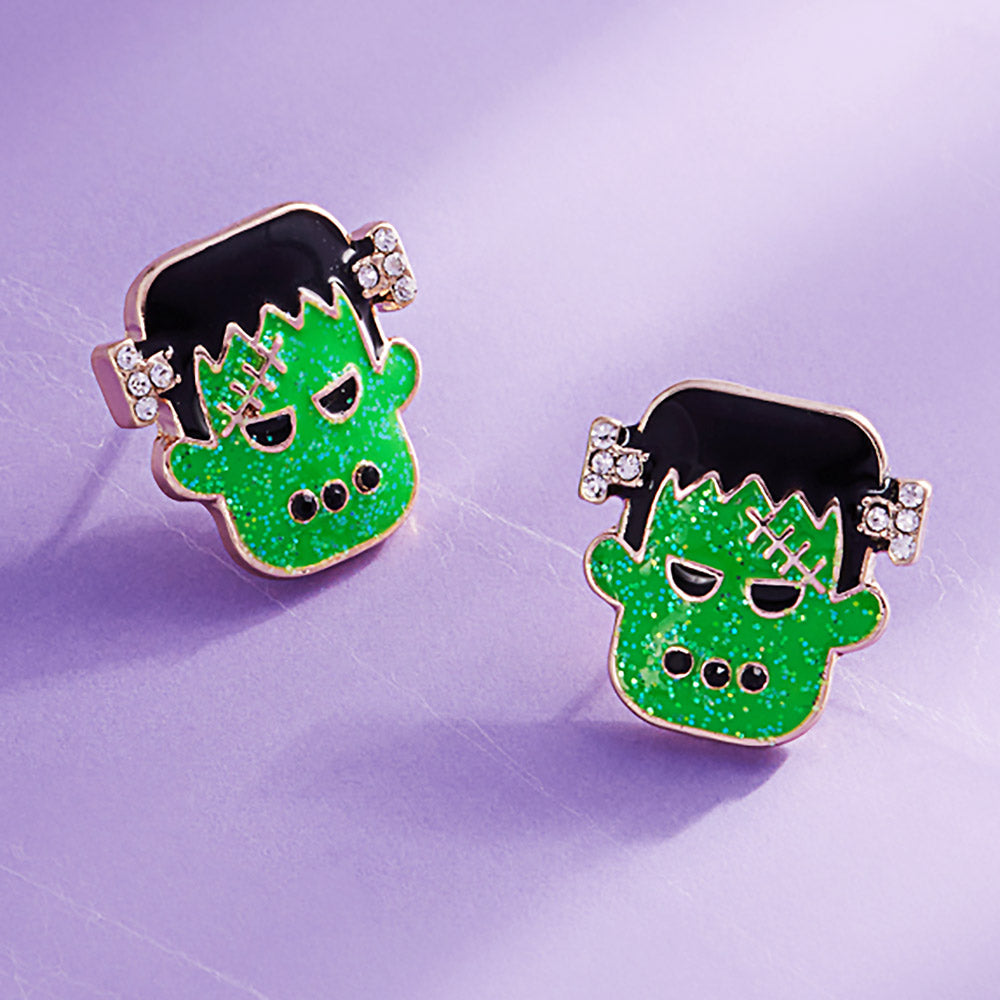 Gold Enamel Frankenstein Stud Earrings