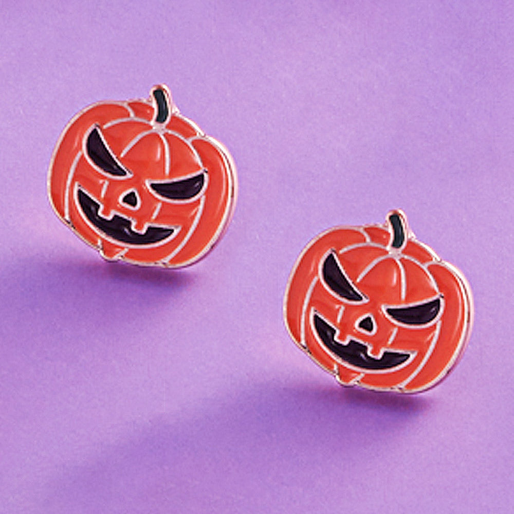 Orange Enamel Halloween Pumpkin Stud Earrings