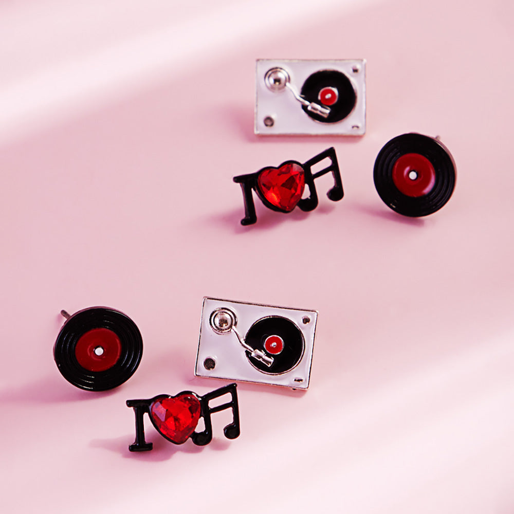 Madeline Love White 3PAIRS - Enamel Turn Table Music Stud Earring Set - Earrings