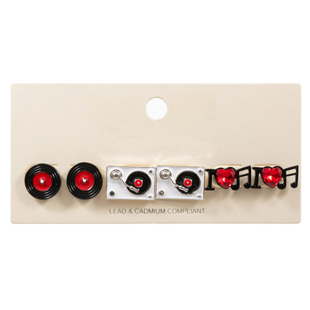 Madeline Love White 3PAIRS - Enamel Turn Table Music Stud Earring Set - Earrings - extra