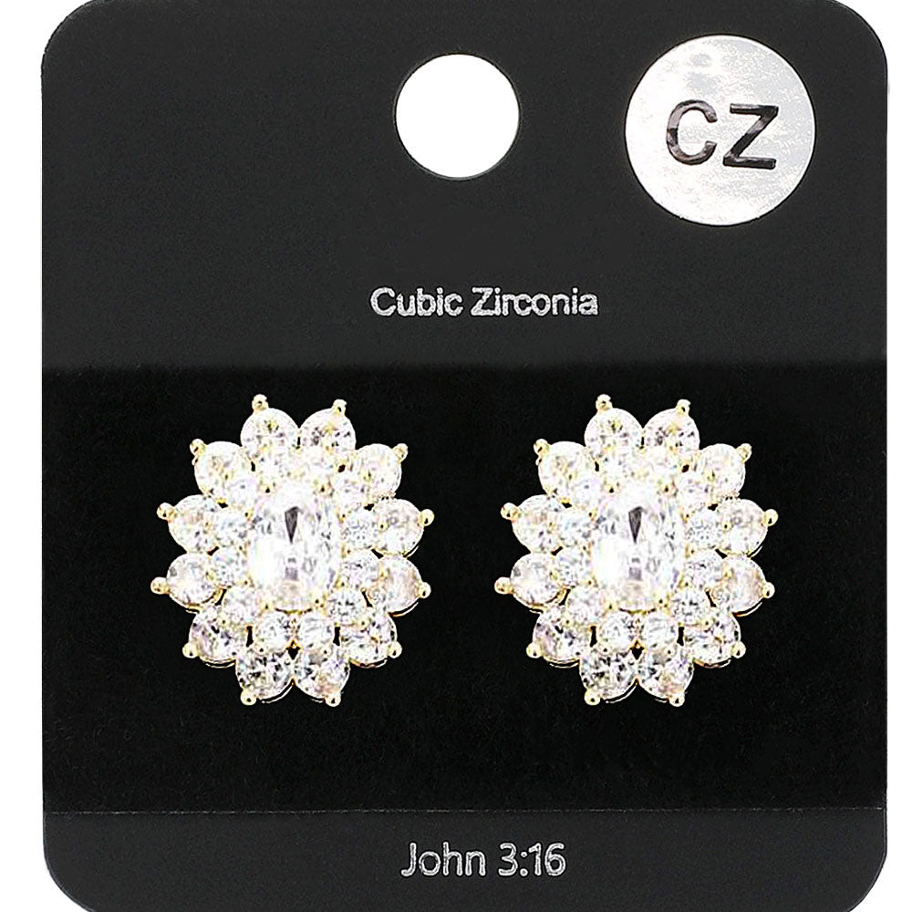 Madeline Love Clear, Gold Cubic Zirconia Floral Crystal Stud Evening Earrings