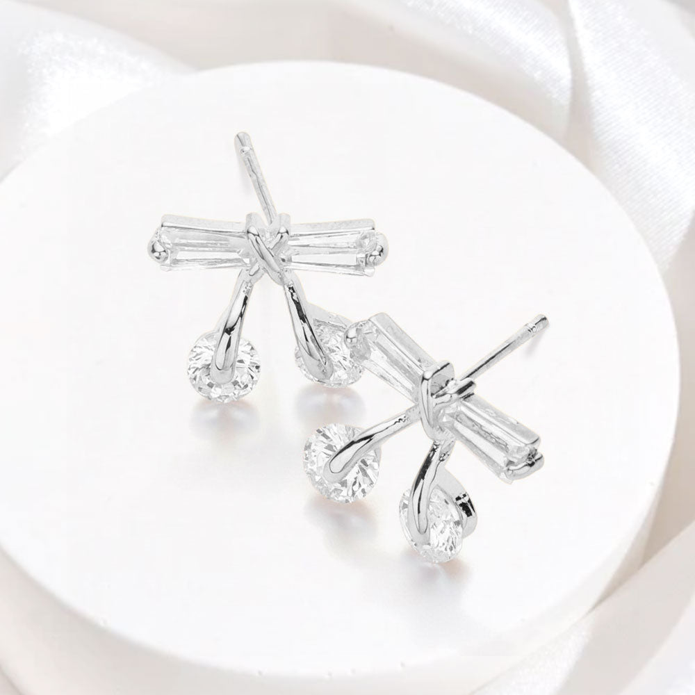 Madeline Love Rhodium CZ Bow Stud Earrings