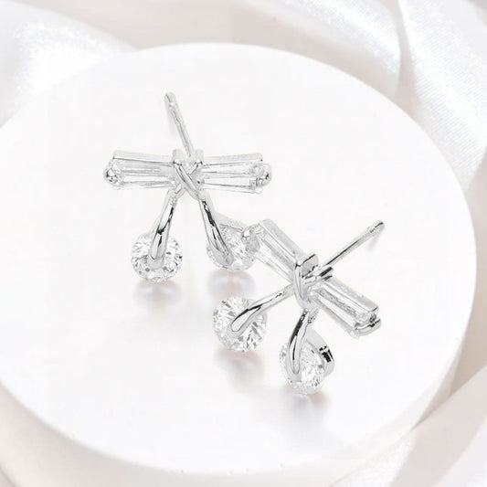 Madeline Love Rhodium CZ Bow Stud Earrings