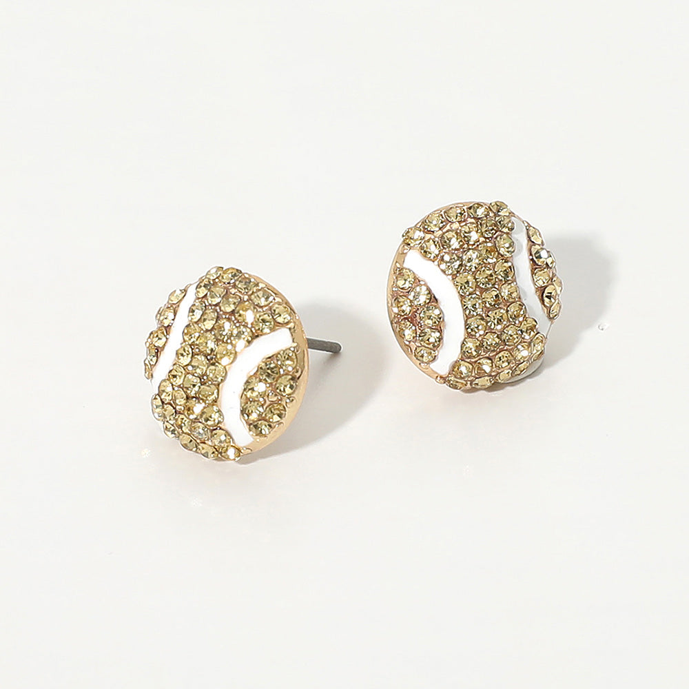 Madeline Love Gold, Yellow Rhinestone Pave Baseball Stud Earrings