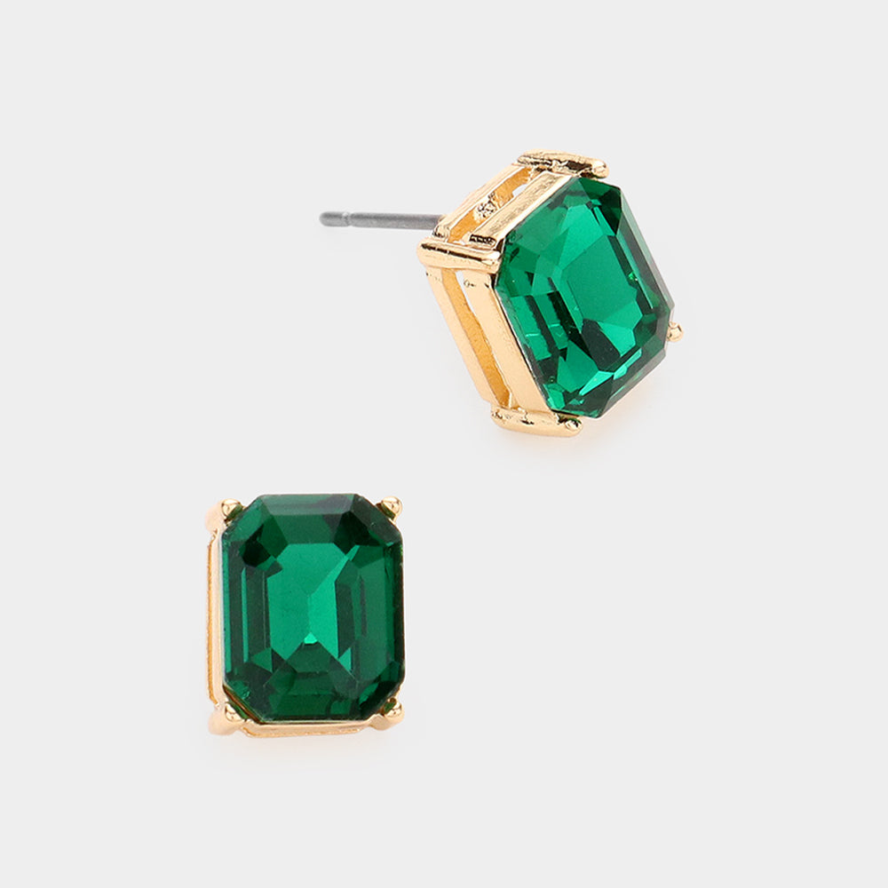 Madeline Love Emerald Emerald Cut Stone Stud Evening Earrings