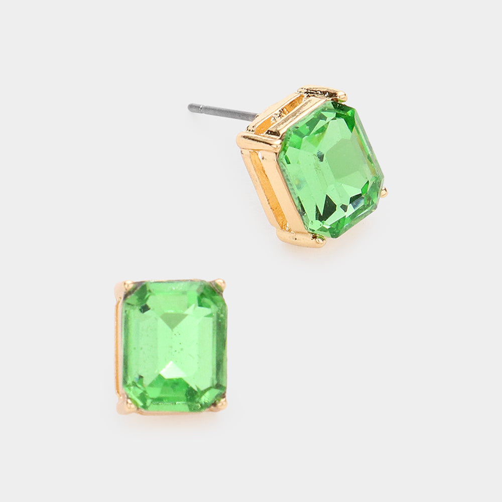 Madeline Love Green Emerald Cut Stone Stud Evening Earrings