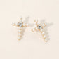 Madeline Love Cream, Gold Rhinestone Center Pearl Beaded Cross Stud Earrings