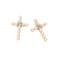 Madeline Love Cream, Gold Rhinestone Center Pearl Beaded Cross Stud Earrings - desc